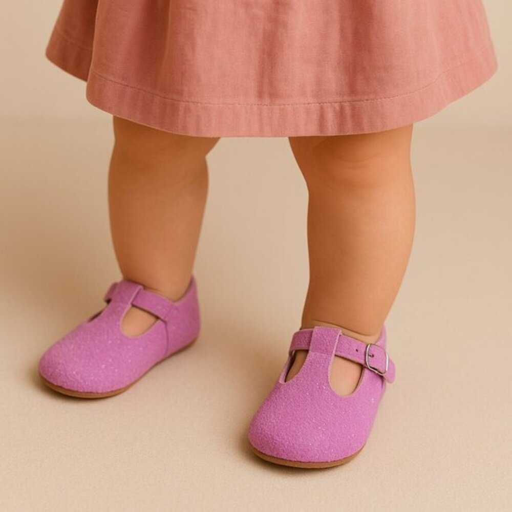A Bear Co Toddler Size 3 Purple Glitter T-Strap Flats‎ Girl's